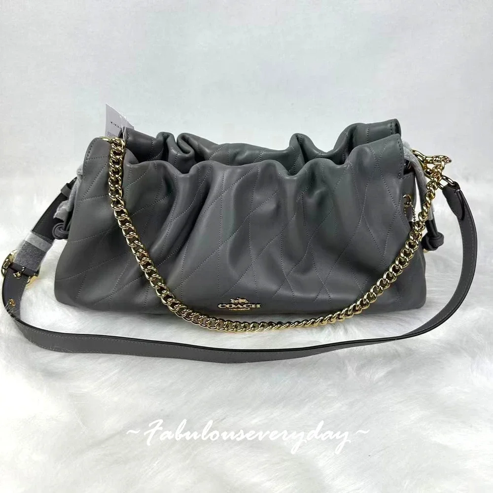 Coach Faye Large Shoulder Bag With Quilting In Leather/Gold/Slate CCZ58 NWT
